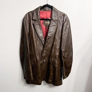 Vintage SYDNEYS Brown Leather Button Jacket Retro Classic Mid Length Canada XL L